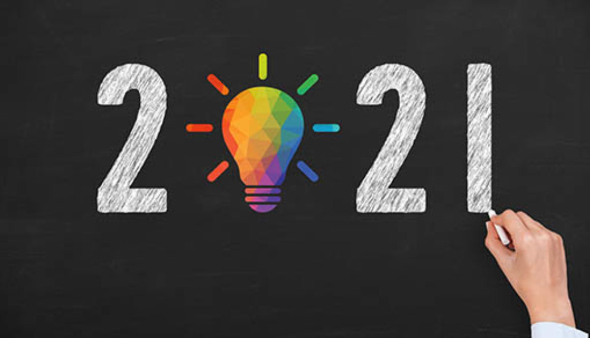 Human Hand Drawing New Year 2021 Idea Concepts on Blackboard Background