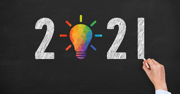 Human Hand Drawing New Year 2021 Idea Concepts on Blackboard Background